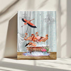 A flurry of Flamingos &amp; Bubbles, arte de Sue Skellern impreso en canvas