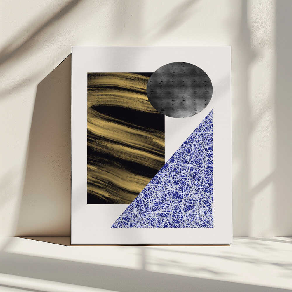 Modern Gold Blue Shapes, arte de Little Dean impreso en canvas