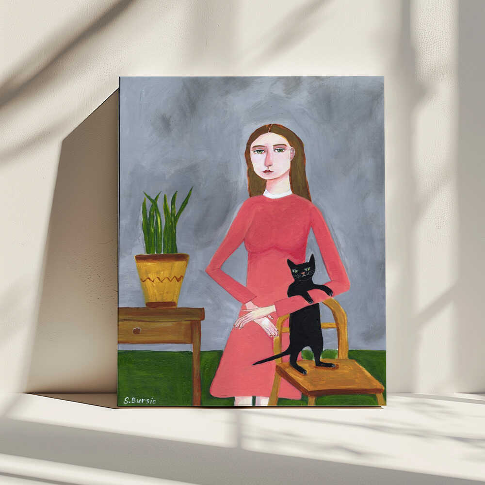 Woman and Her Black Cat, arte de Sharyn Bursic impreso en canvas