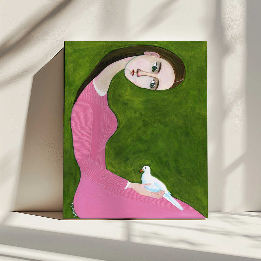 Calm Woman Holding Dove, arte de Sharyn Bursic impreso en canvas