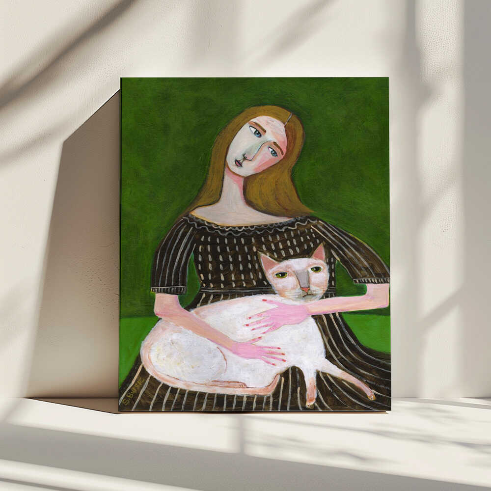 Woman Holding Cat, arte de Sharyn Bursic impreso en canvas