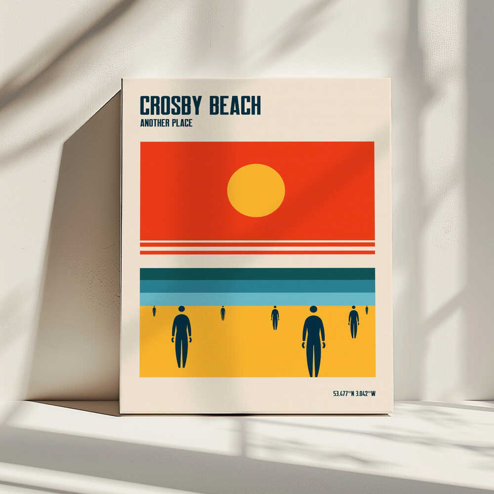 Crosby Beach Sun and Figures, arte de Retrodrome impreso en canvas