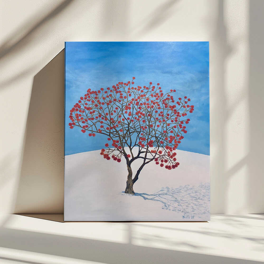 Winter Tree Red Berries, arte de Tom Blood impreso en canvas