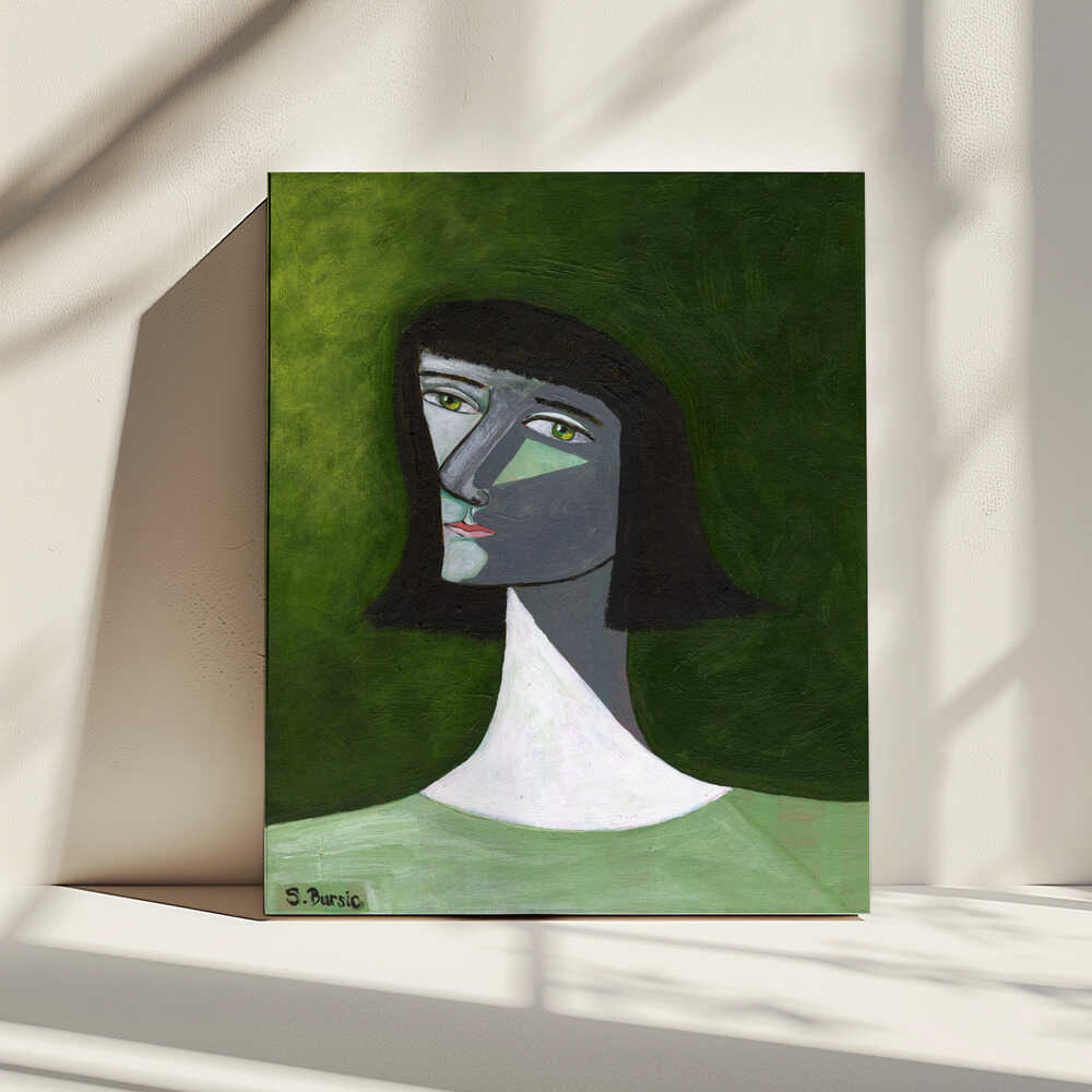 Enigmatic Green Woman, arte de Sharyn Bursic impreso en canvas