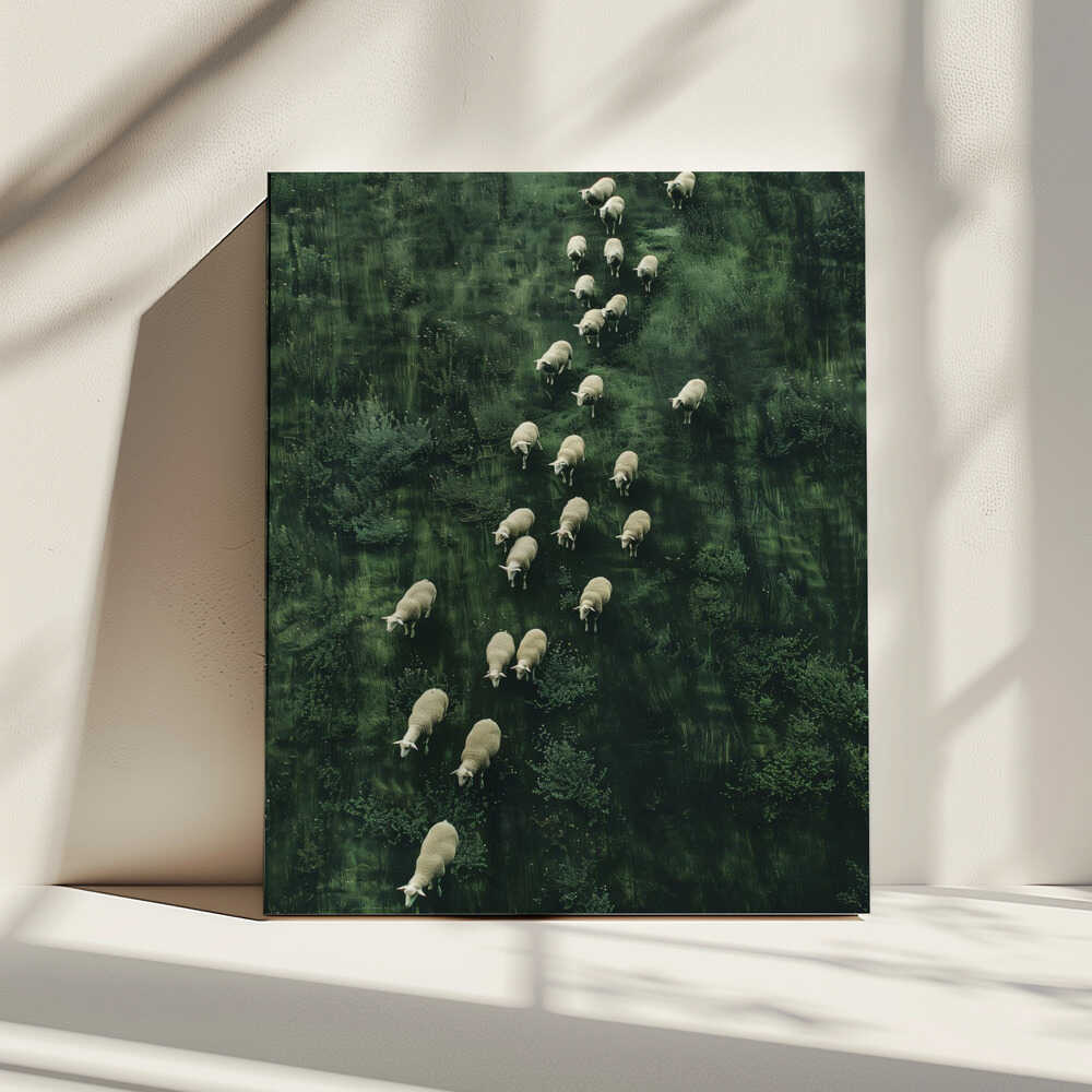 Sheep's Journey Home, arte de Treechild impreso en canvas