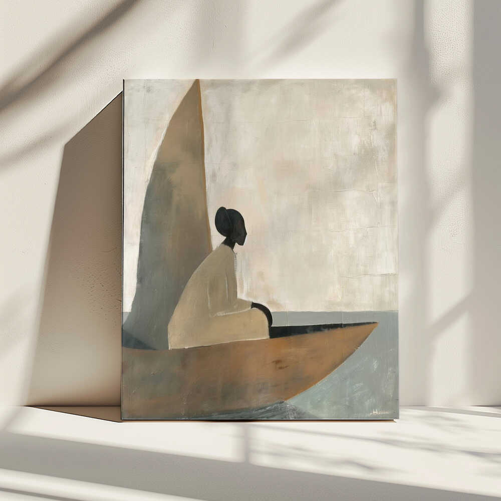 Serene Boat Journey, arte de SHANDU impreso en canvas