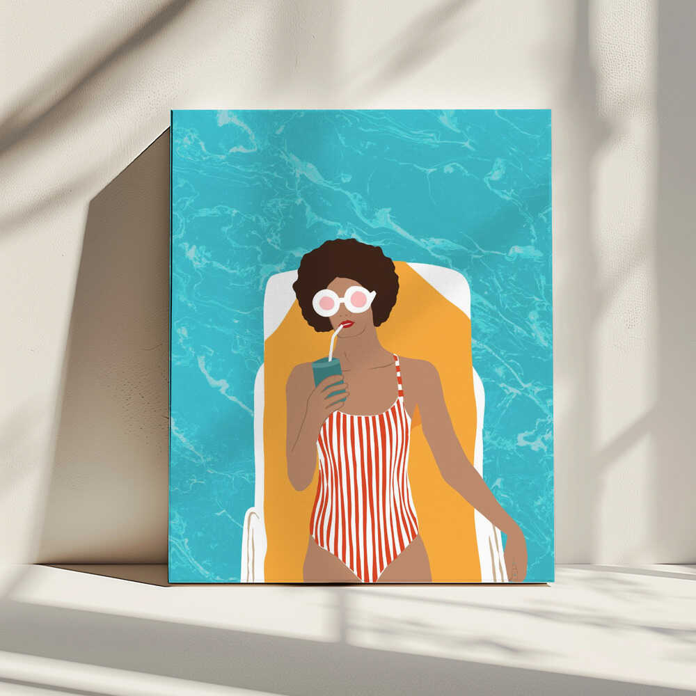 Woman Poolside Relaxation, arte de Uma Gokhale impreso en canvas