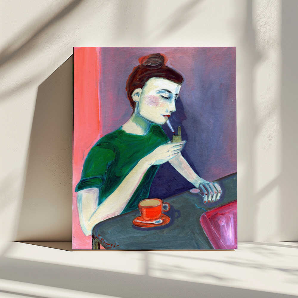 Cafe Contemplation, arte de Sharyn Bursic impreso en canvas