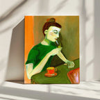 Pensive Woman Coffee Break, arte de Sharyn Bursic impreso en canvas