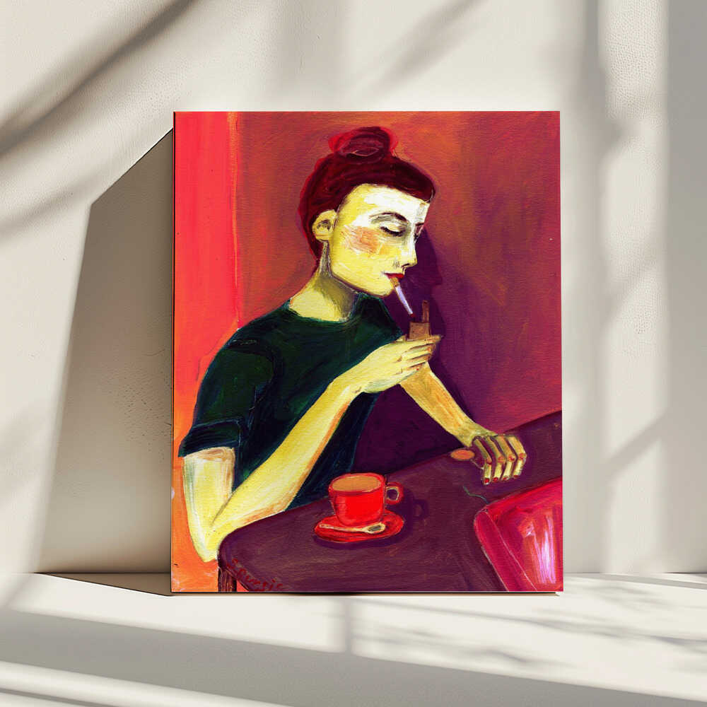 Smoking Woman With Coffee, arte de Sharyn Bursic impreso en canvas