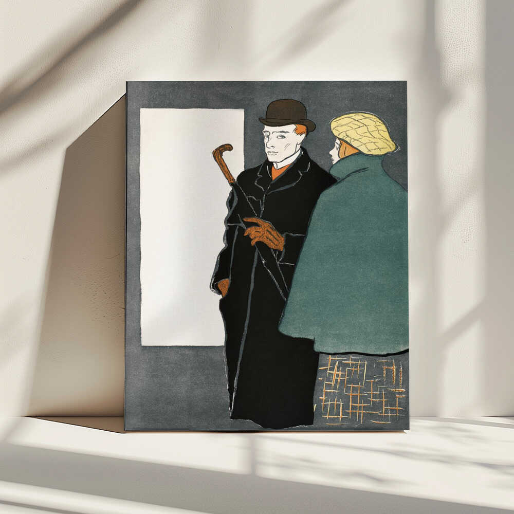 Man With Walking Stick and Woman (1896), arte de Edward Penfield impreso en canvas