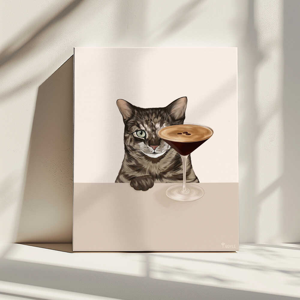 Curious Cat Coffee Martini, arte de Tara Royle impreso en canvas