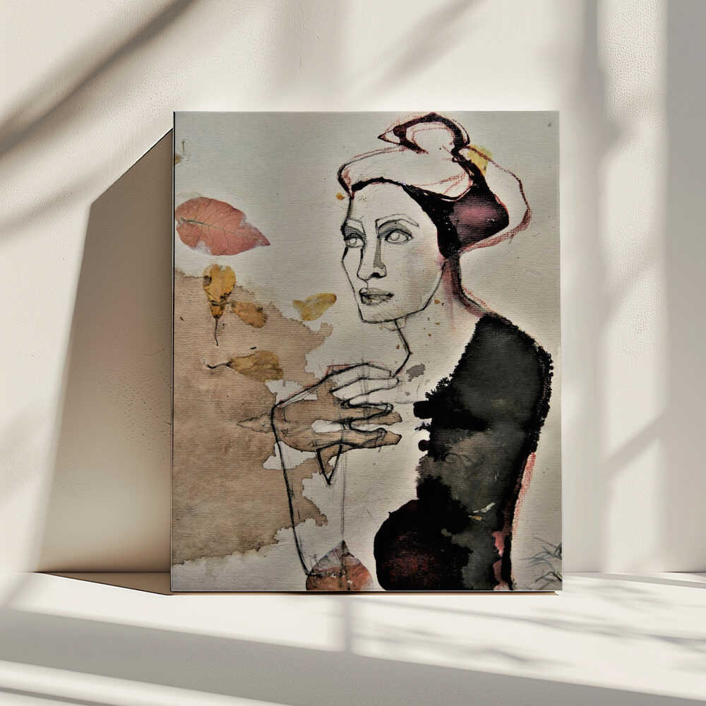 Pensive Woman With Leaves, arte de Doris Schmitz impreso en canvas