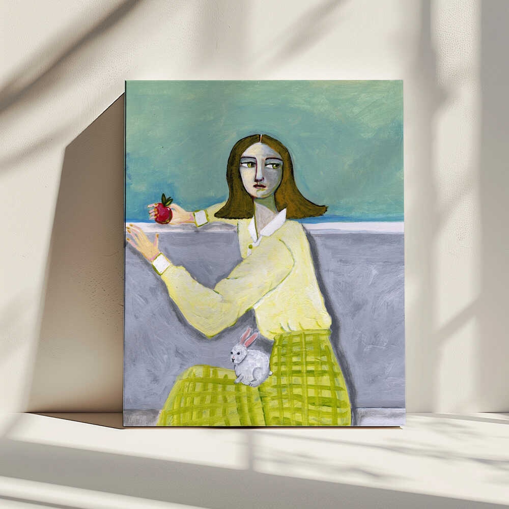 Pensive Girl and Rabbit, arte de Sharyn Bursic impreso en canvas