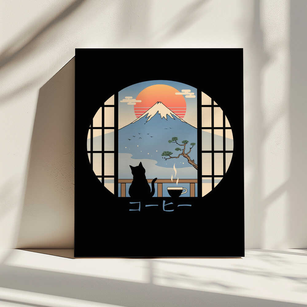 Coffee Cat In Mt. Fuji, arte de Vincent Trinidad impreso en canvas
