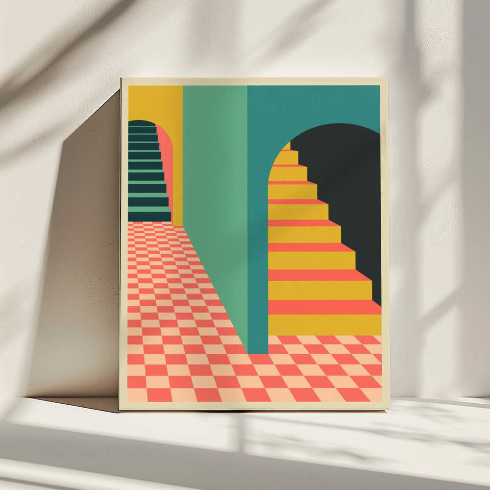Vibrant Geometric Archways, arte de Jazzberry Blue impreso en canvas