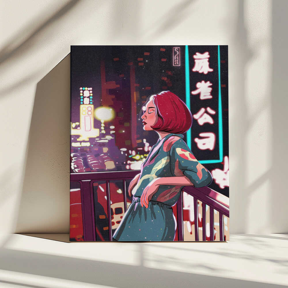 Tokyo Night Reflection, arte de Sarah Oliveira impreso en canvas