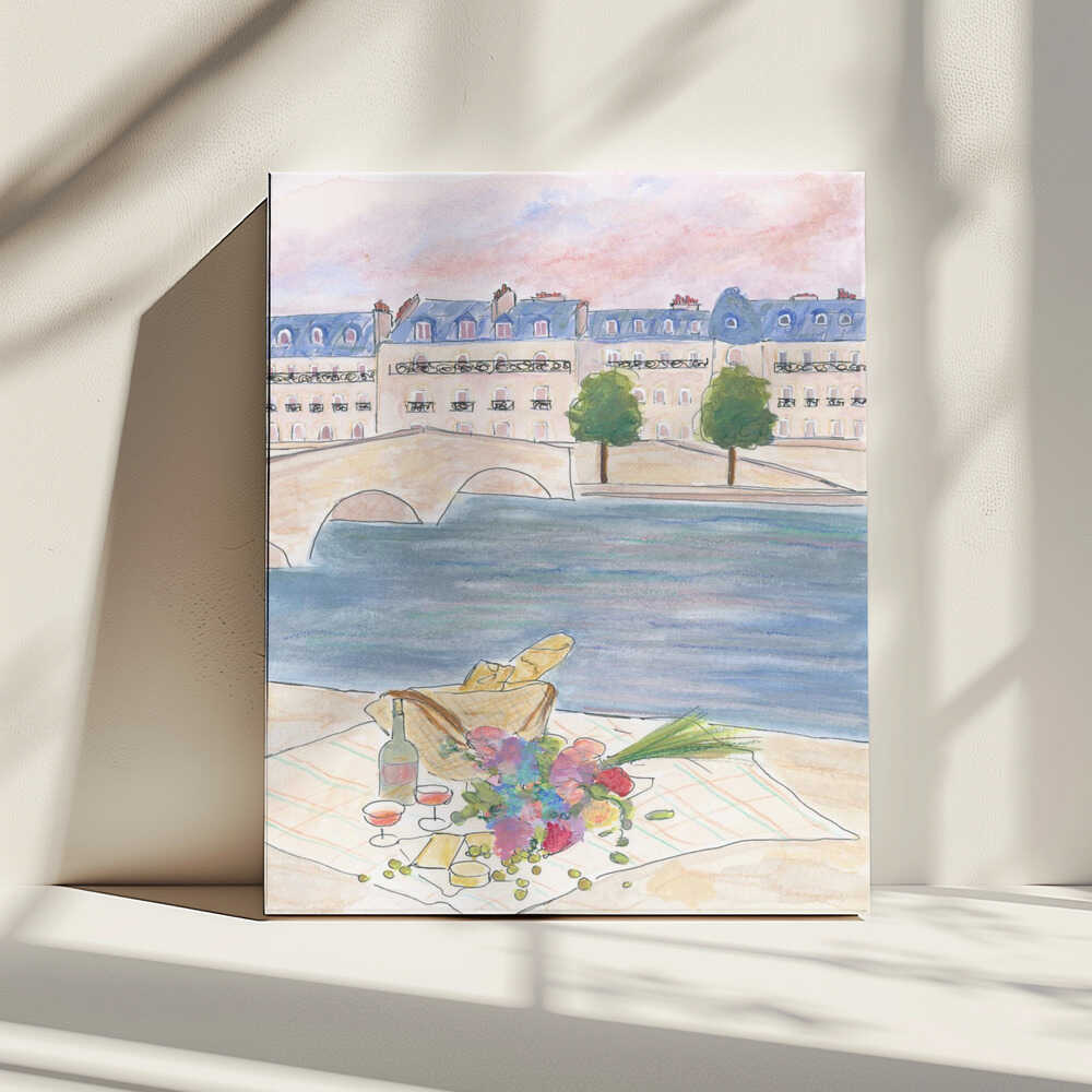 Paris Picnic At the Seine, arte de Katharina Puritscher impreso en canvas