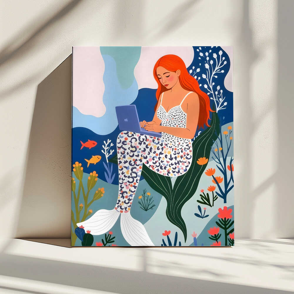 Digital Mermaid Dream, arte de Uma Gokhale impreso en canvas