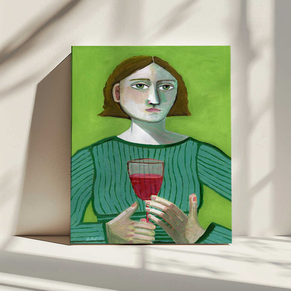 Pensive Woman Green Gaze, arte de Sharyn Bursic impreso en canvas