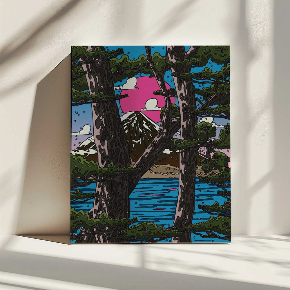 Pink Sun Over Mount Fuji, arte de Nicholas impreso en canvas
