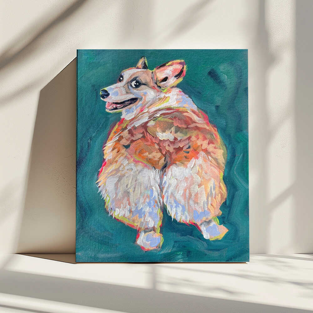 Vibrant Corgi Dog, arte de Pauline Wegman | Key and Sea Creative impreso en canvas