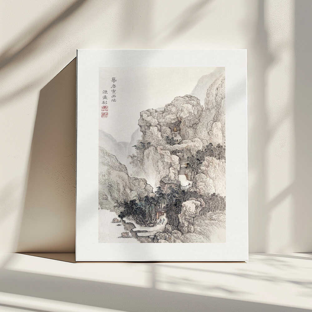Japanese Rocky Landscape Boarder Vintage Illustration, arte de Ko Fuyo impreso en canvas