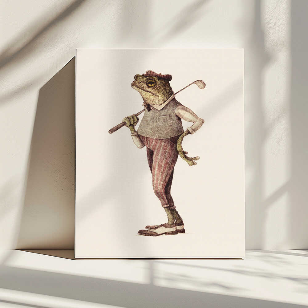 Frog In Vintage Golf Attire, arte de Mike Koubou impreso en canvas