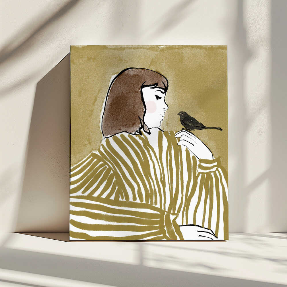 Woman with a Bird, arte de CATS AND DOTZ impreso en canvas