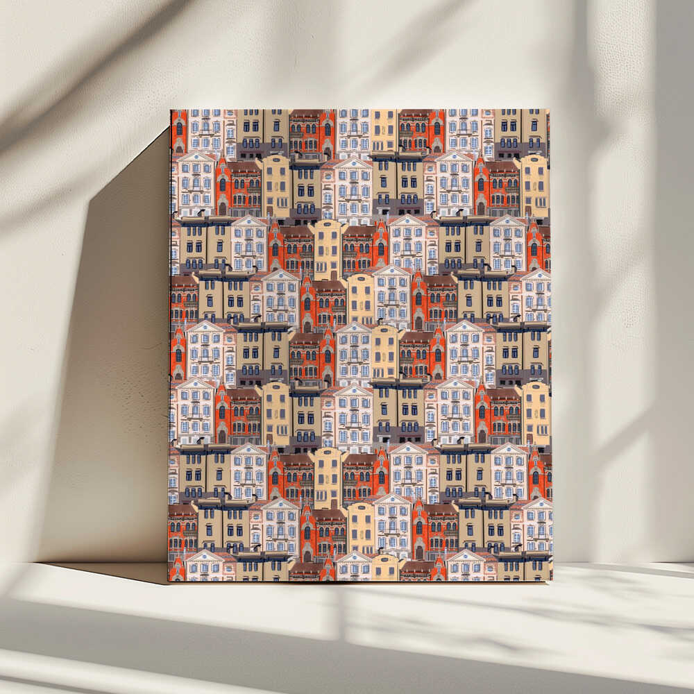 Charming City Building Pattern, arte de Mela Patterns impreso en canvas