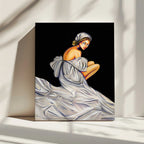 Pensive Woman In White, arte de dragonfly impreso en canvas