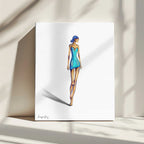 Chic Blue Dress Woman, arte de dragonfly impreso en canvas