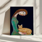 Serene Woman and Cat, arte de Sharyn Bursic impreso en canvas
