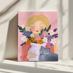 Dreamy Girl Cat Flowers, arte de Dirkie Nell impreso en canvas