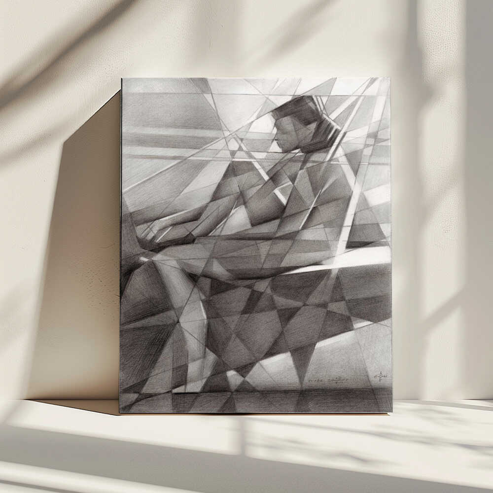Contemplative Cubist Figure, arte de Corné Akkers impreso en canvas