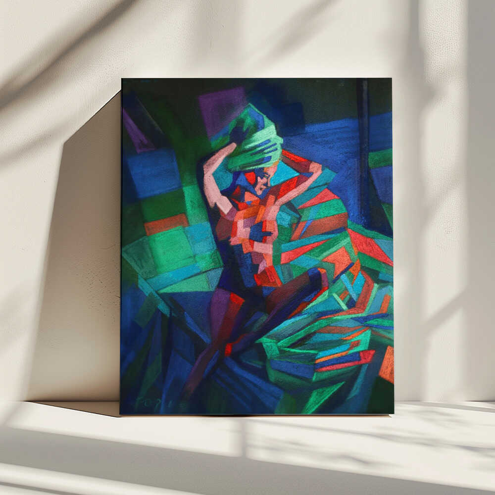 Green Headwrap Figure, arte de Corné Akkers impreso en canvas