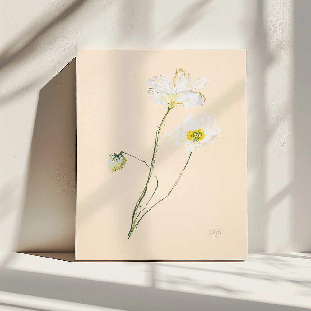 Delicate White Poppies, arte de Mette Rix impreso en canvas