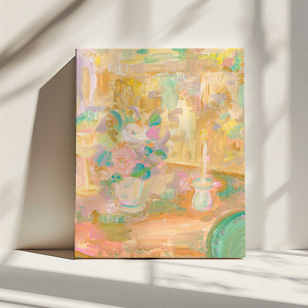 Impressionist Painting of Flowers and Candle, arte de Katharina Puritscher impreso en canvas
