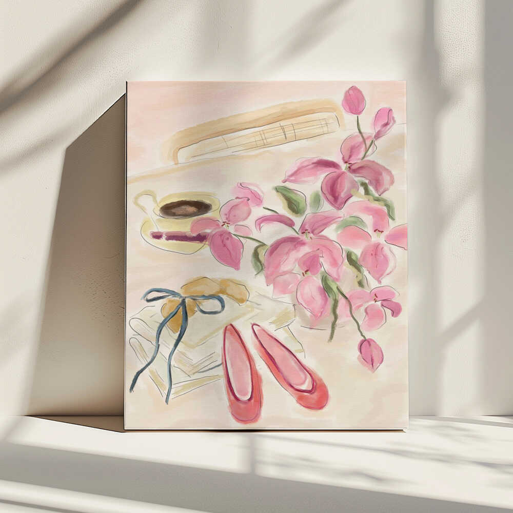 Still Life Watercolor Illustration with Ballerinas, arte de Katharina Puritscher impreso en canvas