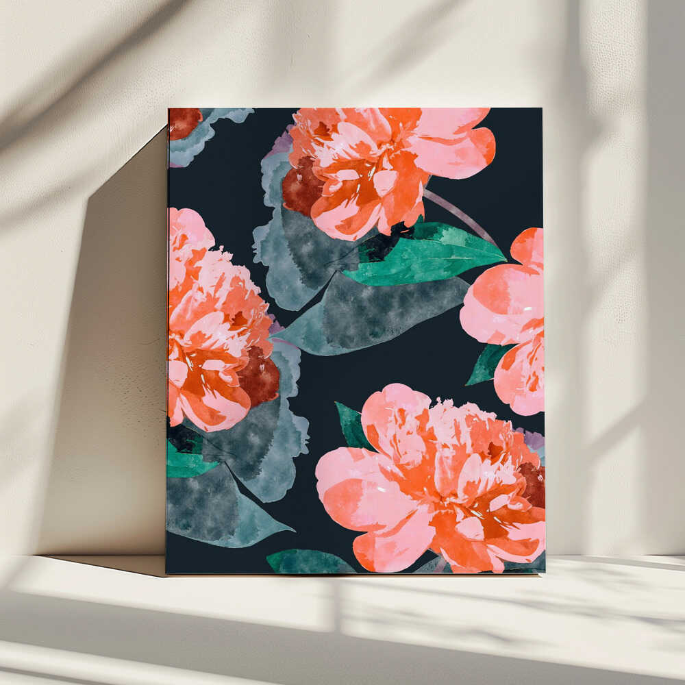 Vibrant Peony Bloom Pattern, arte de Uma Gokhale impreso en canvas