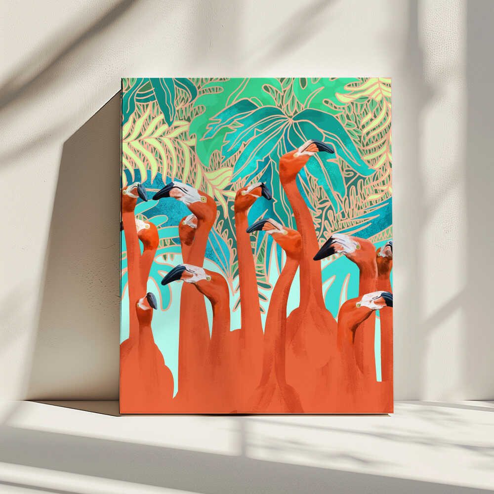 Exotic Flamingo Flock, arte de Uma Gokhale impreso en canvas