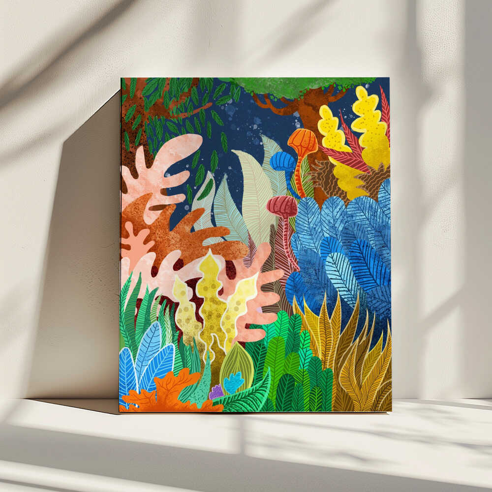 Vibrant Jungle Flora, arte de Uma Gokhale impreso en canvas