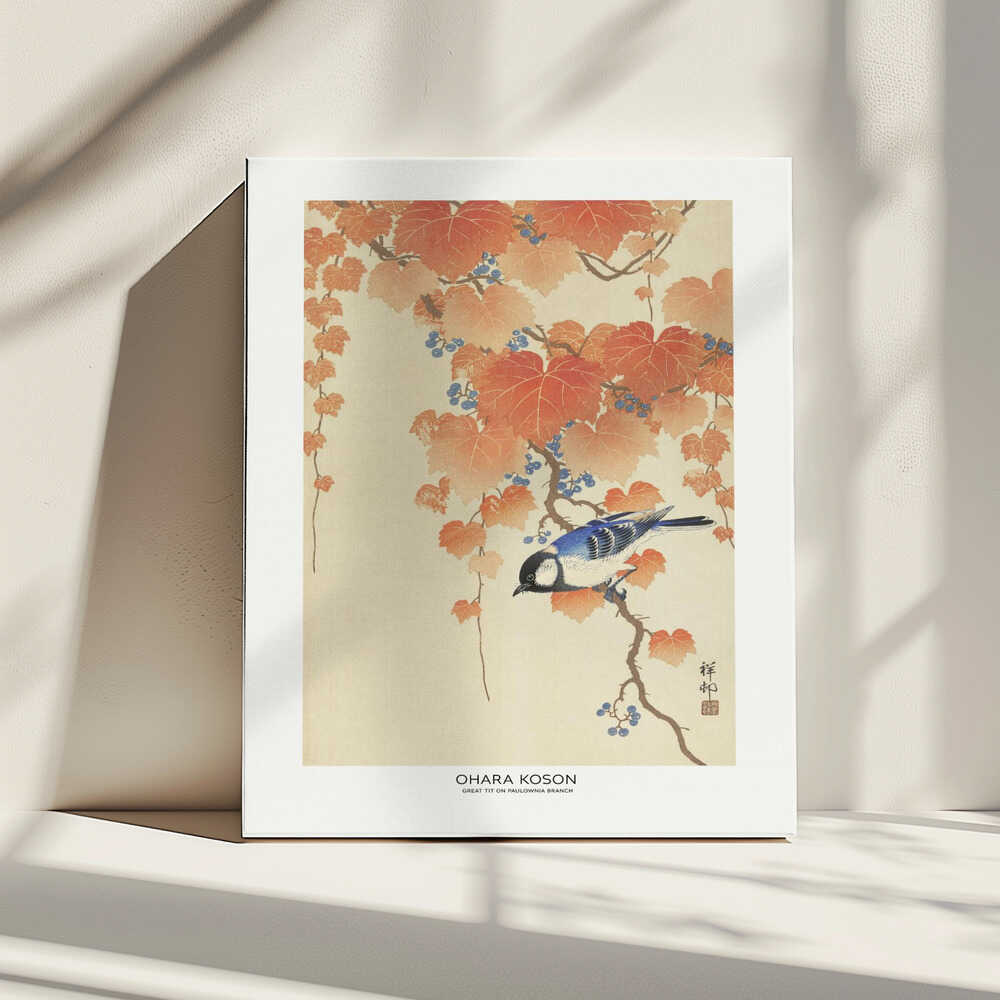Great Tit On Paulownia Branch, arte de Ohara Koson impreso en canvas