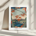 Maple Trees At Mama, Tekona Shrine and Tdugi Bridge, arte de Utagawa Hiroshige impreso en canvas