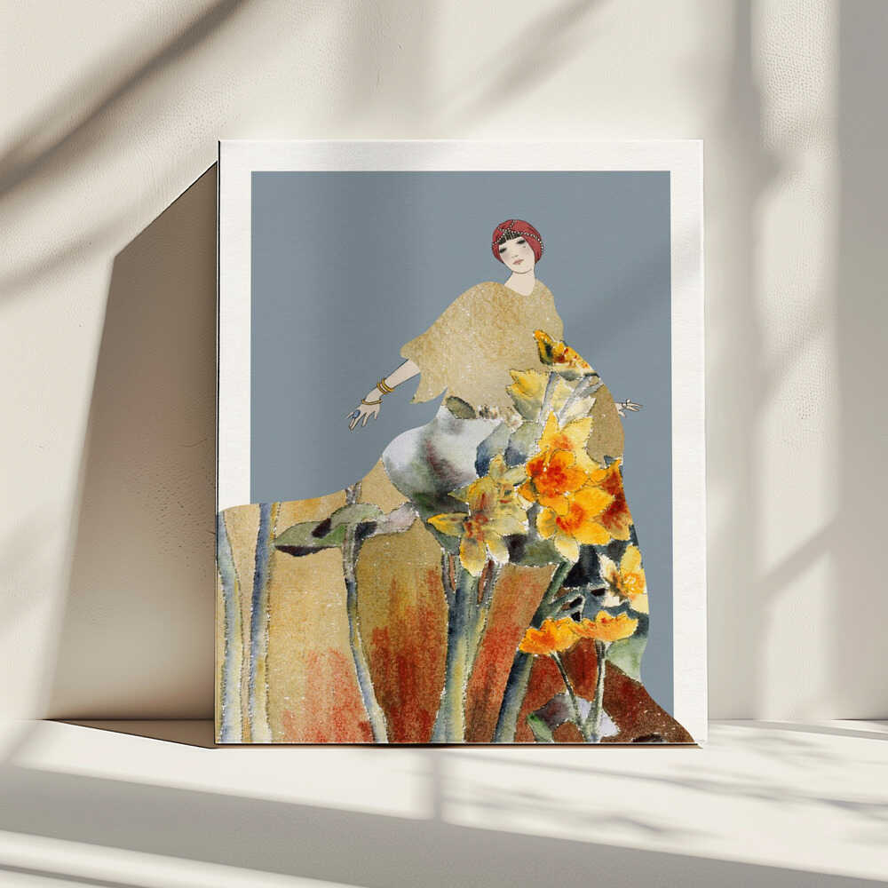 Golden Floral Woman, arte de Wild Violets impreso en canvas
