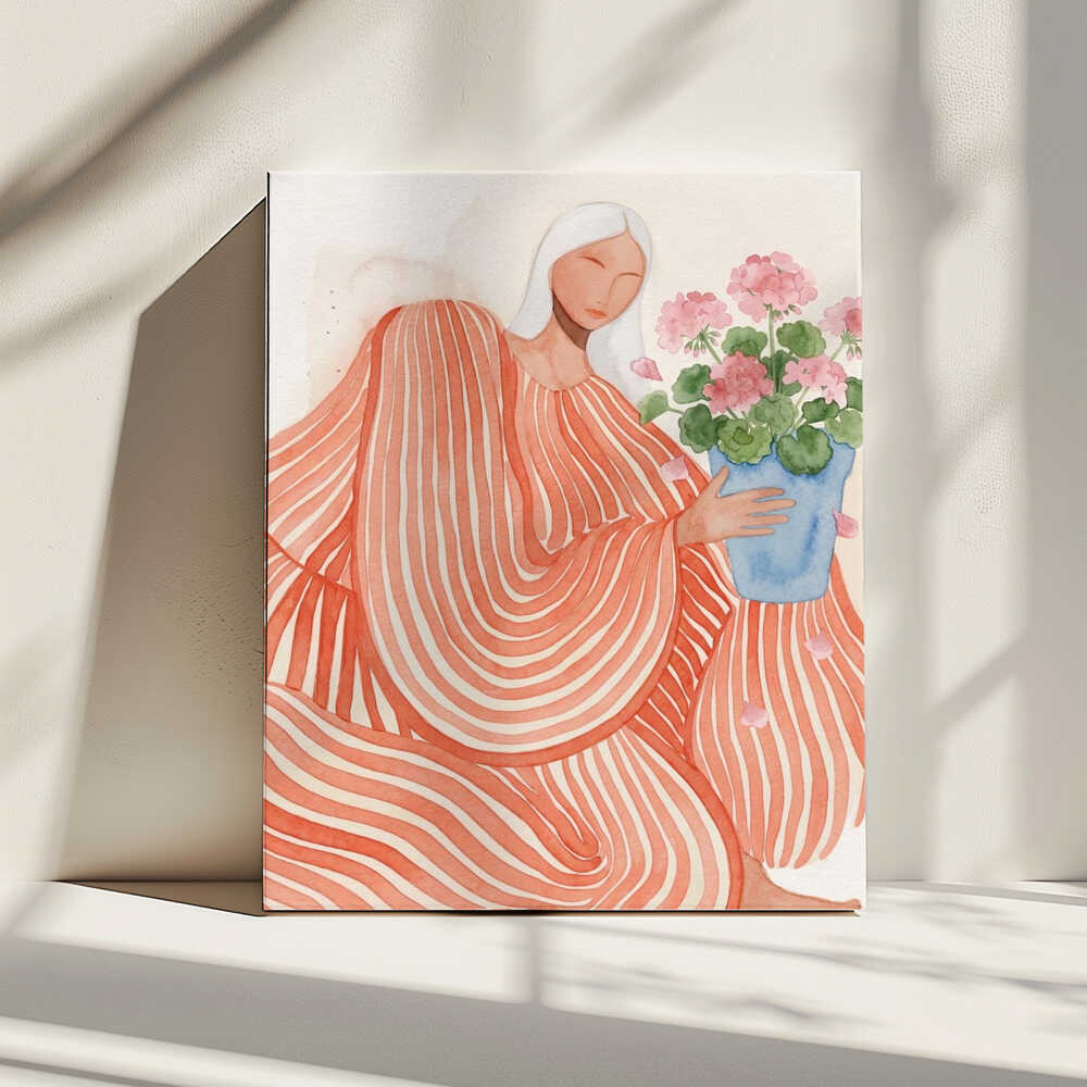Serene Woman Pink Flowers, arte de Essa Van Reis impreso en canvas