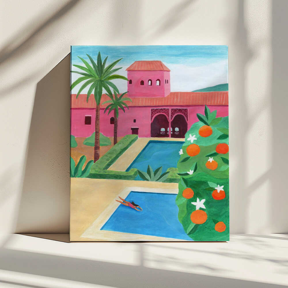 Pink Villa Pool Day, arte de Petra Lizde impreso en canvas