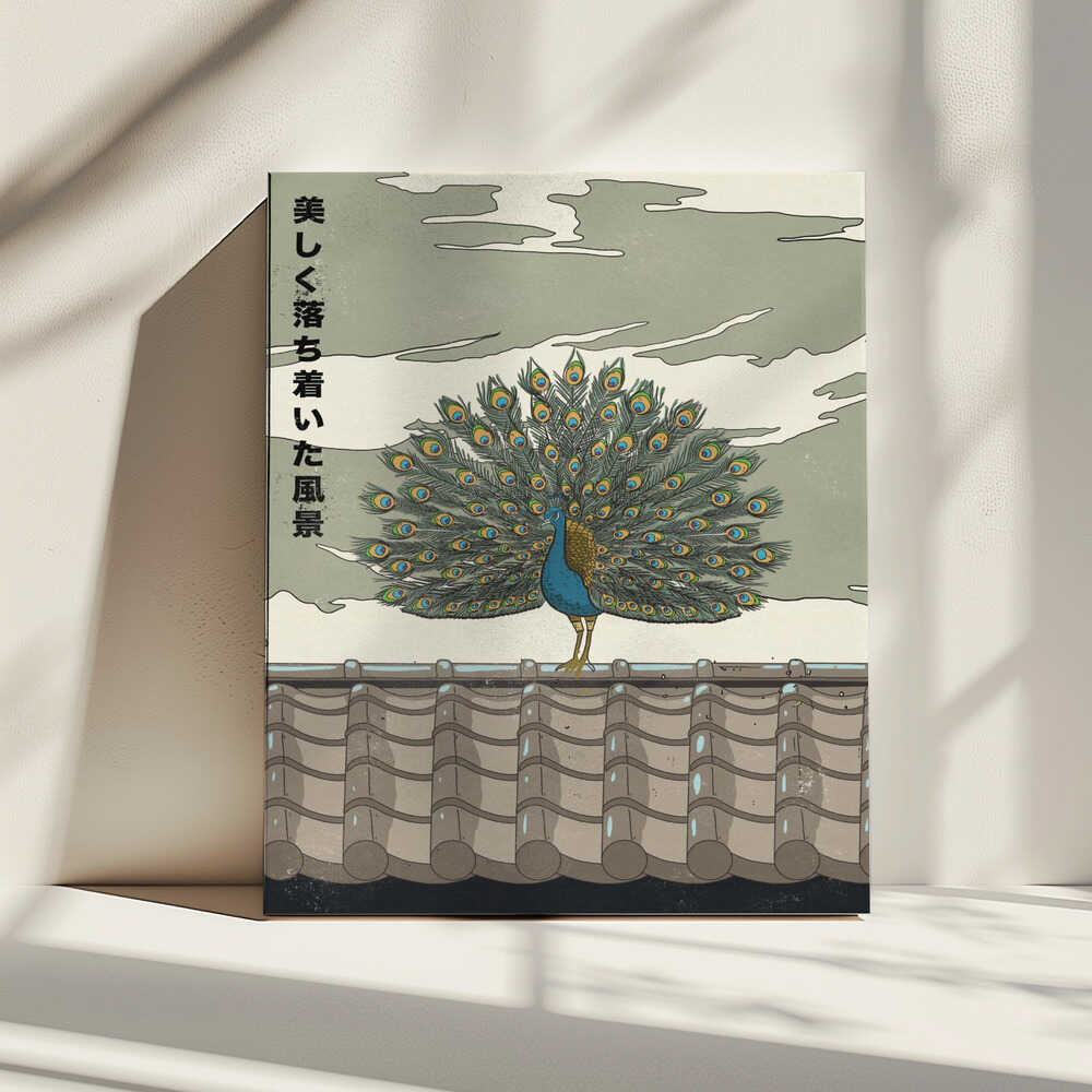 Elegant Japanese Peacock, arte de Nicholas impreso en canvas
