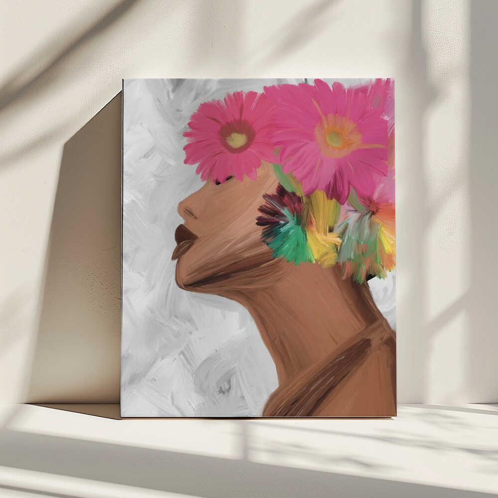 Woman with Vibrant Flowers, arte de GIovanna Gil Alves impreso en canvas
