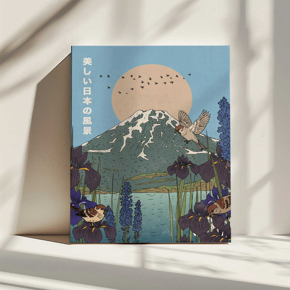 Mount Fuji Sparrows Irises, arte de Nicholas impreso en canvas